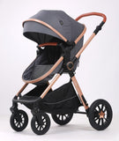 Carucior 3 in 1 Kidilo H2D+C Premium cu Landou, Parte Sport si Scoica Auto, Include saculet de picioare, Geanta pentru parinti, Sustine 22 kg, Gri