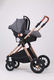 Carucior 3 in 1 Kidilo H2D+C Premium cu Landou, Parte Sport si Scoica Auto, Include saculet de picioare, Geanta pentru parinti, Sustine 22 kg, Gri