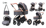 Carucior 3 in 1 Kidilo H2D+C Premium cu Landou, Parte Sport si Scoica Auto, Include saculet de picioare, Geanta pentru parinti, Sustine 22 kg, Gri