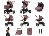 Carucior 3 in 1 Kidilo H2D+C Premium cu Landou, Parte Sport si Scoica Auto, Include saculet de picioare, Geanta pentru parinti, Sustine 22 kg, Mov