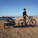 Carucior si remorca de bicicleta, Lionelo, Cama, Multifunctional, Pentru 1 sau 2 copii, Cu sistem de absorbtie a socurilor SIQ, Geamuri cu protectie solara, Gri