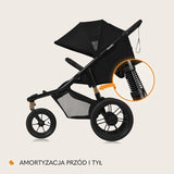 Carucior sport, Lionelo, Azura, Cu 3 roti, Cu baldachin XXL impermeabil, Pliere compacta, Pana la 22 kg, 6-48 luni, Conform cu standardele europene de securitate EN1888-1 si EN1888-2, Negru