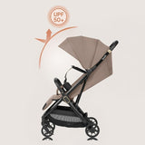 Carucior sport, Lionelo, Bess, Greutate redusa - 7.5 kg, Sustine 22 kg, 6 luni+, Capotina impermeabila, Protectie SPF 50+, Include suport sticla, Pliere cu o singura mana, Compact, Maner pentru transport, Conform cu EN1888-1 si EN1888-2, Bej