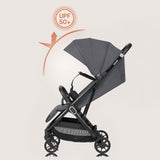 Carucior sport, Lionelo, Bess, Greutate redusa - 7.5 kg, Sustine 22 kg, 6 luni+, Capotina impermeabila, Protectie SPF 50+, Include suport sticla, Pliere cu o singura mana, Compact, Maner pentru transport, Conform cu EN1888-1 si EN1888-2, Gri