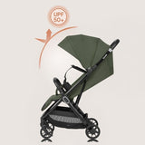 Carucior sport, Lionelo, Bess, Greutate redusa - 7.5 kg, Sustine 22 kg, 6 luni+, Capotina impermeabila, Protectie SPF 50+, Include suport sticla, Pliere cu o singura mana, Compact, Maner pentru transport, Conform cu EN1888-1 si EN1888-2, Verde