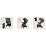 Carucior sport, Lionelo, Bess, Greutate redusa - 7.5 kg, Sustine 22 kg, 6 luni+, Capotina impermeabila, Protectie SPF 50+, Include suport sticla, Pliere cu o singura mana, Compact, Maner pentru transport, Conform cu EN1888-1 si EN1888-2, Verde