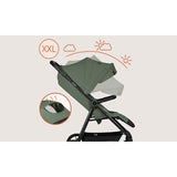 Carucior sport, Lionelo, Iva, Sustine 22 kg, 6 luni+, Capotina mare, Impermeabila, Protectie SPF 50+, 3 pozitii inclinare spatar, 8 pozitii inclinare suport picioare, 5 pozitii reglare maner, Include plasa de tantari si suport pt biberon, Verde