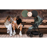 Carucior sport, Lionelo, Iva, Sustine 22 kg, 6 luni+, Capotina mare, Impermeabila, Protectie SPF 50+, 3 pozitii inclinare spatar, 8 pozitii inclinare suport picioare, 5 pozitii reglare maner, Include plasa de tantari si suport pt biberon, Verde