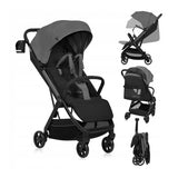 Carucior sport, Lionelo, Julie Air, Greutate redusa - 7.5 kg, Sustine 22 kg, 6 luni+, Capotina impermeabila, Protectie SPF 50+, Include suport sticla, Pliere compacta pentru calatorii, Conform cu EN1888-1 si EN1888-2, Gri