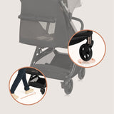 Carucior sport, Lionelo, Julie Air, Greutate redusa - 7.5 kg, Sustine 22 kg, 6 luni+, Capotina impermeabila, Protectie SPF 50+, Include suport sticla, Pliere compacta pentru calatorii, Conform cu EN1888-1 si EN1888-2, Bej