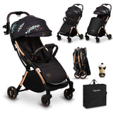 Carucior sport, Lionelo, Julie One, Editie limitata Golden Moments, De la nastere, Greutate redusa, Cu accesorii, Cadru din aluminiu, 0-22 kg, Pliere compacta pentru avion, Conform cu standardele europene de securitate EN1888-1 si EN1888-2, Negru