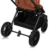 Carucior sport, Lionelo, Mika Plus, Cadru din aluminiu, Copertina XXL, Spatar reglabil in 3 pozitii, Cu accesorii, Pana la 22 kg, 6-48 luni; EN1888-1, EN1888-2 EN1466, Maro