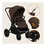 Carucior sport, Lionelo, Mika Plus, Cadru din aluminiu, Copertina XXL, Spatar reglabil in 3 pozitii, Cu accesorii, Pana la 22 kg, 6-48 luni; EN1888-1, EN1888-2 EN1466, Mocha Mousse