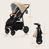 Carucior sport, Lionelo, Natt, De la nastere, Cu accesorii si capotina XXL reglabila, 0 - 22 kg, Conform cu standardele europene de securitate EN1888-1, EN1888-2, Bej