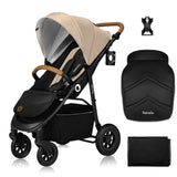 Carucior sport, Lionelo, Natt, De la nastere, Cu accesorii si capotina XXL reglabila, 0 - 22 kg, Conform cu standardele europene de securitate EN1888-1, EN1888-2, Bej