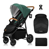 Carucior sport, Lionelo, Natt, De la nastere, Cu accesorii si capotina XXL reglabila, 0 - 22 kg, Conform cu standardele europene de securitate EN1888-1, EN1888-2, Verde