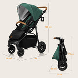 Carucior sport, Lionelo, Natt, De la nastere, Cu accesorii si capotina XXL reglabila, 0 - 22 kg, Conform cu standardele europene de securitate EN1888-1, EN1888-2, Verde