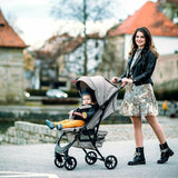 Carucior sport, FreeON, Lux, Pliabil automat, Usor 6.6 Kg, Tehnologie inovatoare One-Hand Folding, De la 6 luni pana la 22 kg, Din aluminiu, Benzi reflectorizante pe capotina, Beige/Black