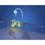 Carusel muzical, Playgro, Cu stelute si norisori, Pana la 30 de minute de muzica linistitoare, Cu 3 moduri de functionare: lumina si muzica, doar lumina sau doar muzica, Astasabil la patut, Fara BPA, Dreamtime Soothing Light Up Mobile