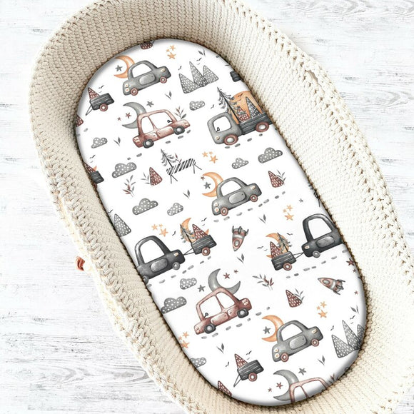 Cearceaf cu elastic, MimiNu, Pentru landou, carucior si cosulet, Dimensiune 80x35 cm, Din bumbac certificat Oeko Tex Standard 100, Design, Cars Grey