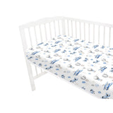 Cearceaf cu elastic, MimiNu, Pentru patut 120X60 cm, Din bumbac certificat Oeko Tex Standard 100, Blue Plane