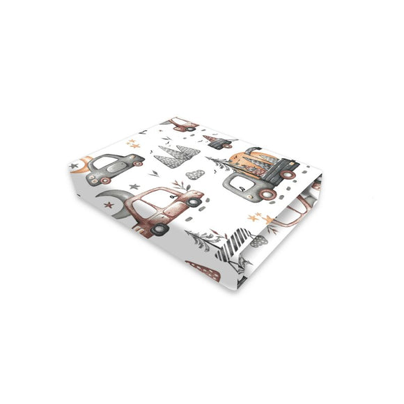 Cearceaf cu elastic, MimiNu, Pentru patut 120X60 cm, Din bumbac certificat Oeko Tex Standard 100, Design, Cars Grey