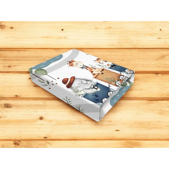 Cearceaf cu elastic, MimiNu, Pentru patut 120X60 cm, Din bumbac certificat Oeko Tex Standard 100, Design, Zoo in train