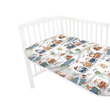 Cearceaf cu elastic, MimiNu, Pentru patut 120X60 cm, Din bumbac certificat Oeko Tex Standard 100, Design, Zoo in train