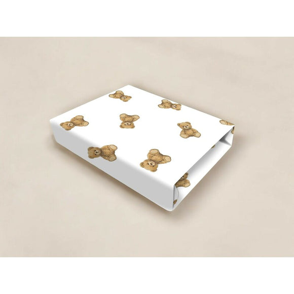 Cearceaf cu elastic, Qmini, Pentru pat 160x80 cm, Din bumbac certificat Oeko Tex Standard 100, Design, Teddy Toys