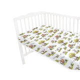 Cearceaf cu elastic, Qmini, Pentru pat 160x80 cm, Din bumbac certificat Oeko Tex Standard 100, Fox on bikes Natural