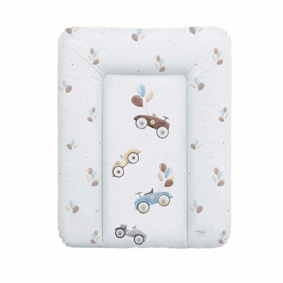 Saltea de infasat, Ceba Baby moale Retro Cars, Fara ftalati, 70 x 50 cm, Alb/Bej