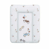 Saltea de infasat, Ceba Baby moale Retro Cars, Fara ftalati, 70 x 50 cm, Alb/Bej