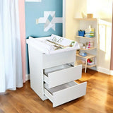 Comoda, Qmini, Wladi, Cu masa pentru infasat demontabila, Cu 3 sertare, Din pal+placa HDF, Alb