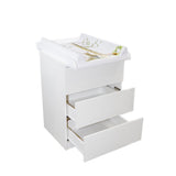 Comoda, Qmini, Wladi, Cu masa pentru infasat demontabila, Cu 3 sertare, Din pal+placa HDF, Alb