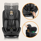 Scaun auto, Lionelo, Harper i-Size, Isofix, Cu centura TopTether, Cu spatar inclinabil in 5 pozitii, Cu tetiera reglabila in 13 pozitii, Cu tehnologie Dri Seat, Instalare cu fata inainte, 9-36 kg, 76-150 cm, Conform cu ECE R129, Gri