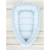 Cosulet bebelus, MimiNu, Pentru dormit, Baby Nest 55 x 75 cm, Cu Volanase, Husa 100% bumbac, Din bumbac certificat Oeko Tex Standard 100, Colectia Royal, Blue