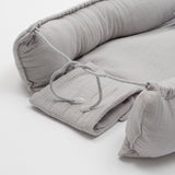 Cosulet bebelus, New Baby, Pentru dormit, Baby Nest 80 x 50 cm, Din muselina, Din materiale certificate Oeko Tex Standard 100, Light Grey