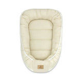 Cosulet bebelus, Qmini, Pentru dormit, Baby Nest 55 x 75 cm, Husa 100% muselina dubla, Material certificat Oeko Tex Standard 100, Warm beige