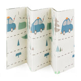 Covoras de joaca, Petite&Mars, Reversibil, Include geanta pentru transport, Pliabil si impermeabil, Non-toxic, 197 x 147 x 1 cm, Campy Cars, 0 luni+, Multicolor