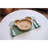 Farfurie compartimentata, FreeON, Din bambus, Cu ventuza, Conform cu standardul european de securitate EN 14372:2004, Bear