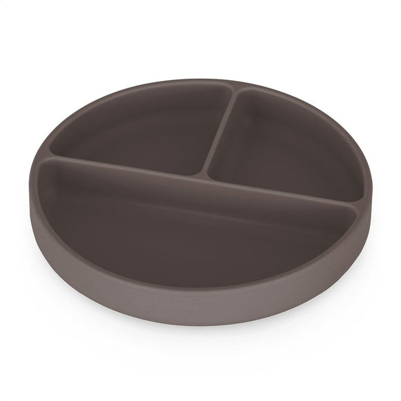Farfurie compartimentata, Petite&Mars, Take&Match, Din silicon, Rotunda, Cu ventuza si 3 compartimente, Adecvata pentru masina de spalat vase si microunde, Nu absoarbe mirosuri, Fara BPA, 500 ml, 6 luni+, Bitter Cocoa, Maro