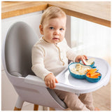 Farfurie, Giligums, Crab Premium, Cu 3 compartimente, Cu ventuza, Din silicon, Fara BPA, 6 luni+, Alb/Turcoaz