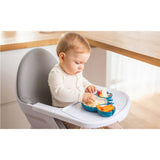 Farfurie, Giligums, Crab Premium, Cu 3 compartimente, Cu ventuza, Din silicon, Fara BPA, 6 luni+, Alb/Turcoaz