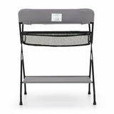 Masuta pentru infasat si schimbat scutece, Feedo, Multifunctionala, Pliabila, Cu raft pentru depozitare si compartiment lateral, Realizata din fier, panza si in, 80.5 x 67 x 102.5 cm, Gri