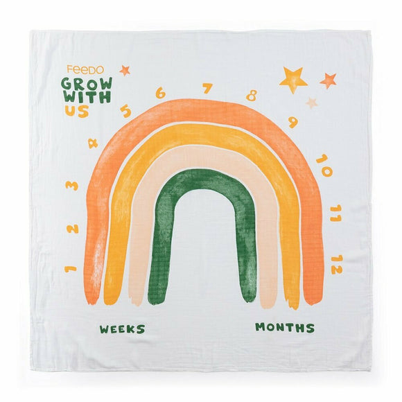 Set 2 museline, Feedo, Din bambus, Multifunctionale, Hipoalergenice, Cu indicator de varsta, Conform standardului european de securitate Oeko-Tex 100, Dimensiuni mari:120x120 cm, Multicolor