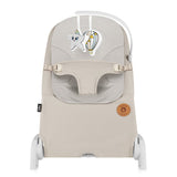 Fotoliu balansoar, Lionelo, Lilac, Cu arcada cu jucarii, Ergonomic, Reglare spatar in 3 pozitii, Pernuta moale invelita in tesatura de bambus, Pliabil, 0-6 luni, Bej