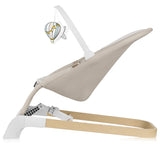 Fotoliu balansoar, Lionelo, Lilac, Cu arcada cu jucarii, Ergonomic, Reglare spatar in 3 pozitii, Pernuta moale invelita in tesatura de bambus, Pliabil, 0-6 luni, Bej