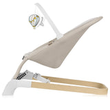 Fotoliu balansoar, Lionelo, Lilac, Cu arcada cu jucarii, Ergonomic, Reglare spatar in 3 pozitii, Pernuta moale invelita in tesatura de bambus, Pliabil, 0-6 luni, Bej