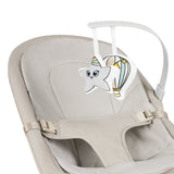 Fotoliu balansoar, Lionelo, Lilac, Cu arcada cu jucarii, Ergonomic, Reglare spatar in 3 pozitii, Pernuta moale invelita in tesatura de bambus, Pliabil, 0-6 luni, Bej