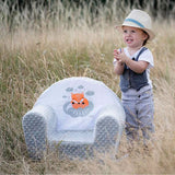 Fotoliu din burete, New Baby, Fox, Pentru copii, Din tesatura minky, 9 luni - 5 ani, Cu Husa detasabila, Gray